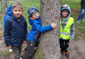 7.Chłopcy pozują z drzewem