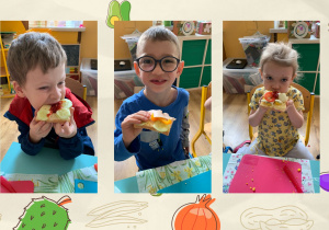 Radek, Patryk i Wiktoria jedzą swoje kanapki