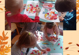 Dzieci malują jabłko farbami.