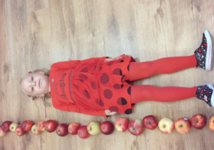 5.Dziewczynka mierzy swój wzrost za pomocą jabłek.