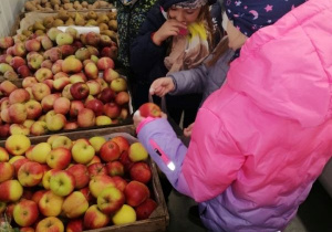 Dzieci wybierają w sklepie owoce.